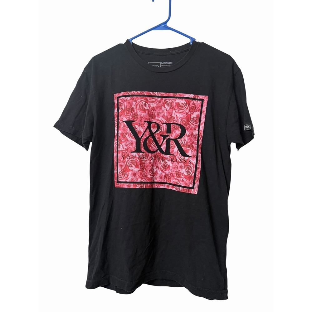 Young & Reckless Y&R Rose Graphic T Shirt Black Short Sleeve Medium 100% Cotton